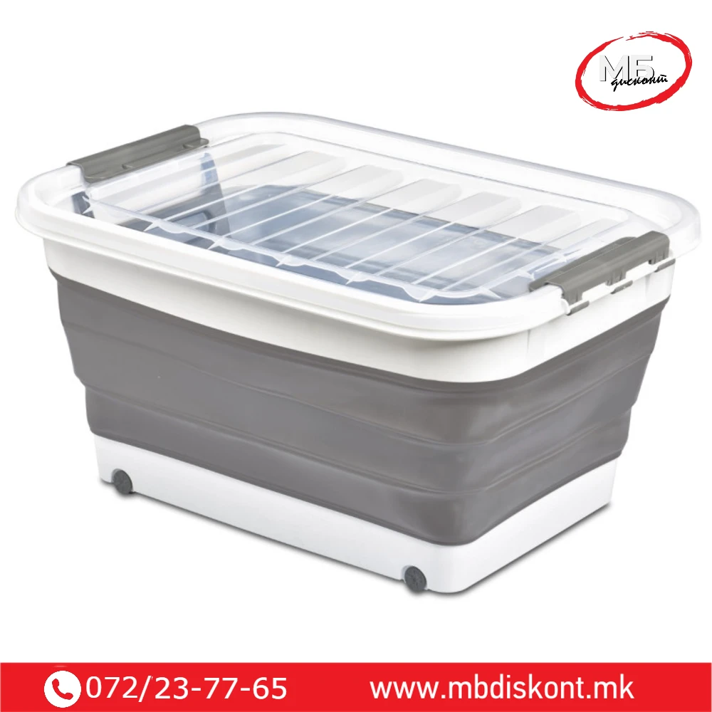 Силиконска корпа за складирање со тркала – 45L (7)