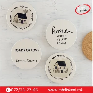 Керамички подметачи со куќарки и натпис HOME